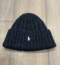 Polo Ralph Lauren Kids Wool Blend Beanie Hat Slate Grey White Pony Logo One Size
