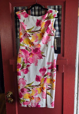 Eliza J Women's Classic White Pink Floral Sleeveless Mini Dress Rear Zip Size 4