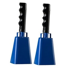 Cowbells 2pcs,Steel Cow Bell with Handle,Cheering Hand Bell for 8 inch Blue