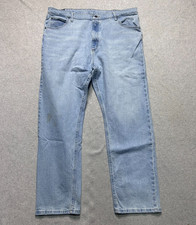 Wrangler Jeans Mens 42 X 32 Regular Fit Light Wash Western Workwear Blue Denim