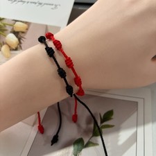 7 Knots Rope Buddhist Lucky Red String Amulet Bracelet Gift Adjustable Chain