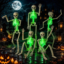 16" Light up Skeleton Halloween Decorations,5 Pack Posable Skeleton with Movable