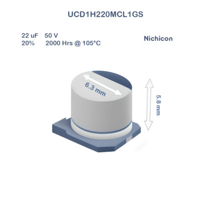 10X UCD1H220MCL1GS Nichicon 22uF 50V 6.3x5.8 Aluminum Electrolytic Capacitor SMD