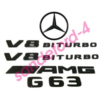 G63 AMG V8 BITURBO Rear Star Emblem Black Badge Combo Set for Mercedes W463 W464