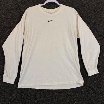 Nike Shirt Mens Medium White Middle Swoosh Long Sleeve Shirt Vintage  Distressed