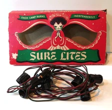 Vintage Sure Lites Christmas 7 Light Strand & Box w/ Angel No Bulbs As Found