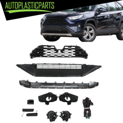 For Toyota RAV4 19 2020-2023 Upper Lower Bumper Grille Skid Plate Fog Lights Set