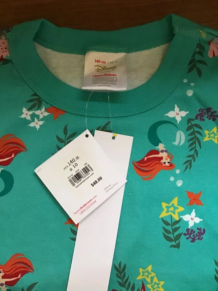 Hanna Andersson 140 Size 10 Disney Princess Little Mermaid Long John Pajama PJs - Image 2 of 2
