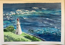 Original Aquarell Bild Leuchtturm