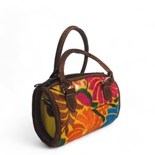 Handmade Embroidered Artisanal Leather Purse Handbag 6.5" L x 4.5" H