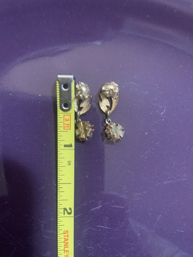Sapphire and Diamond Flowers Dangle Drop Earrings Simulated Stones - Picture 6 of 6
