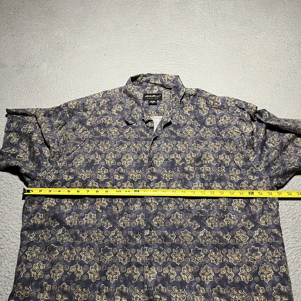 Camisa De Colección Eddie Bauer Para Hombres XL Mezcla de Lino Estampado Floral Campamento Hawaiano Foto 4 de 4