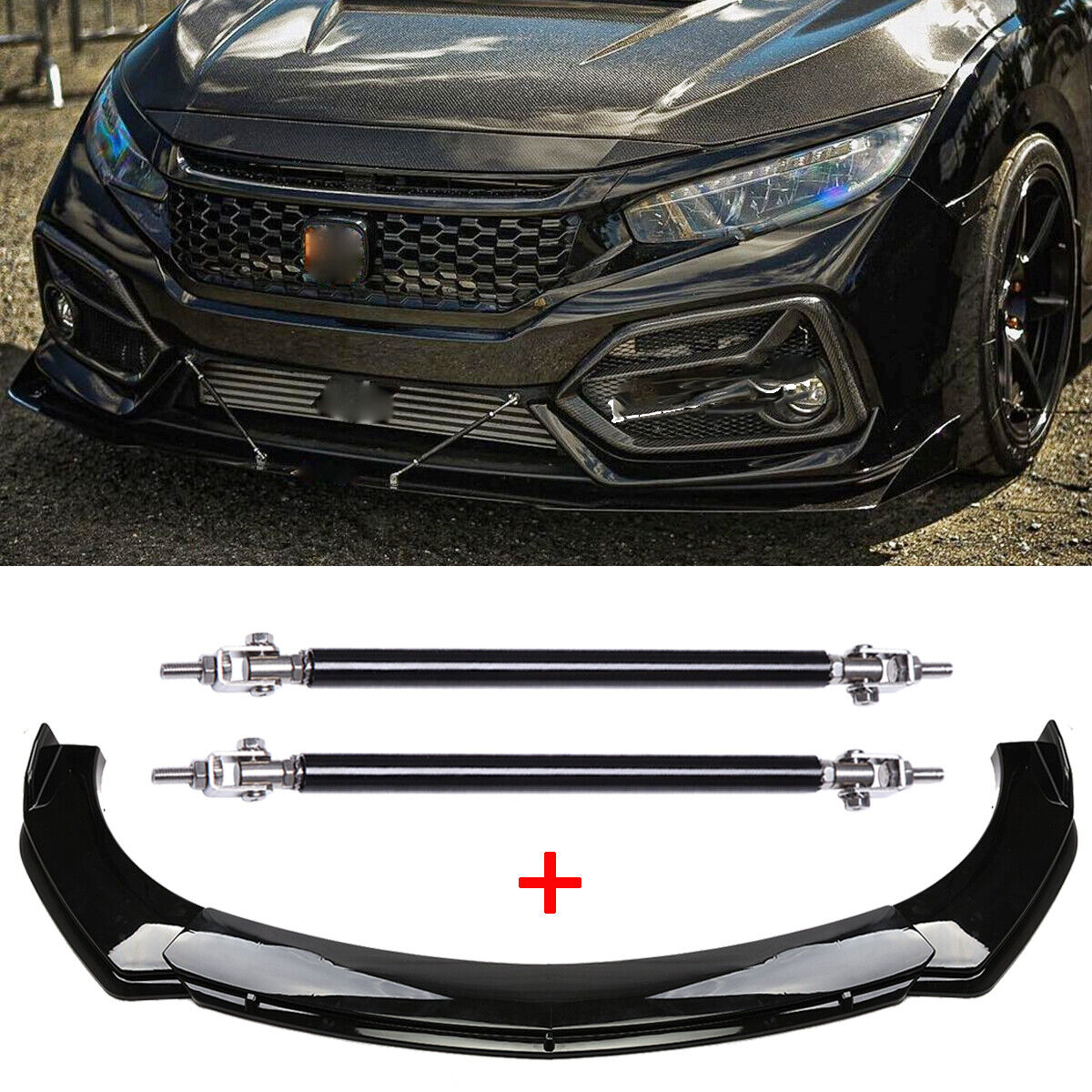 For Honda Civic 10th 11th Si Hatch Gloss Front Bumper Lip Splitter