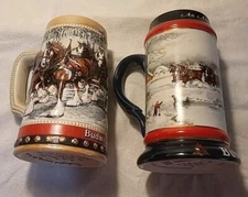 Budweiser Lot Of 2 Beer Steins 1990 & 1988