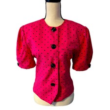 Vintage Women's The Sporting Life Blazer Pink And Black Polka Dots Size 14 Usa