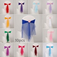 10pcs Mariage Décoration Chaise Écharpe Bande Maille Fleur Organza Stretch Fête