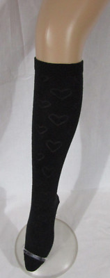 Schwarze Socken UK 4-6 Herzmuster kniehoch W3