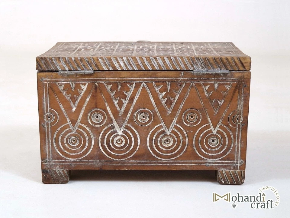 ВИНТАЖНАЯ ДЕРЕВЯННАЯ ШКАТУЛКА — антикварная коробка для хранения ручной работы — марокканский деревянный декор - Изображение 2 из 4