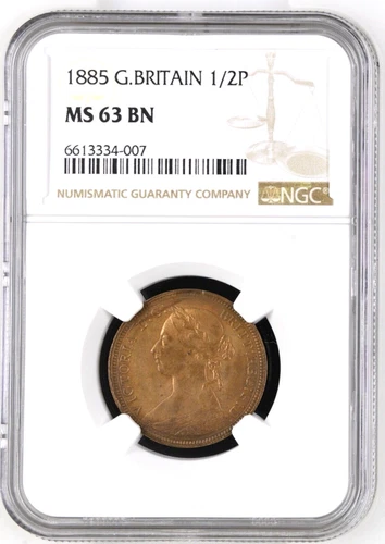 1885 Great Britain 1/2 Penny, NGC MS 63