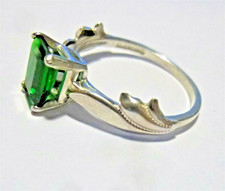 Emerald Cut Green CZ Sterling Silver Ring Size 6 1/2