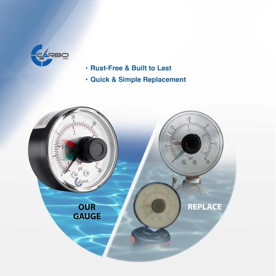 Pool Filter Pressure Gauge, 1/4" NPT, Back Mnt 0-60 PSI with Teflon - Image 4 of 4