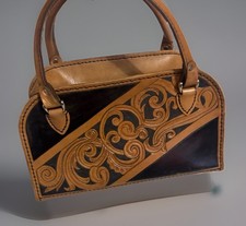 Vintage Hand Tooled Leather Handbag Western Carved Purse Hair-on-Hide tassel.  