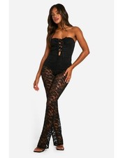 Boohoo Bandeau Lace Tie Jumpsuit - black Size 10
