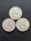 Franklin Half Dollars - 1952 P - Lot of Three (3) 90% Silver Coins, Circulated