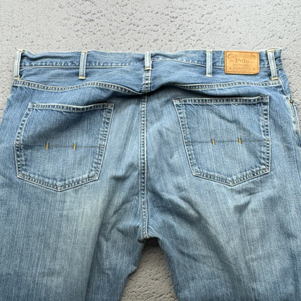 Vintage Polo Ralph Lauren Jeans Men 44x28 Big Blue Faded Distressed Tag 44B x30 - Image 4 of 4