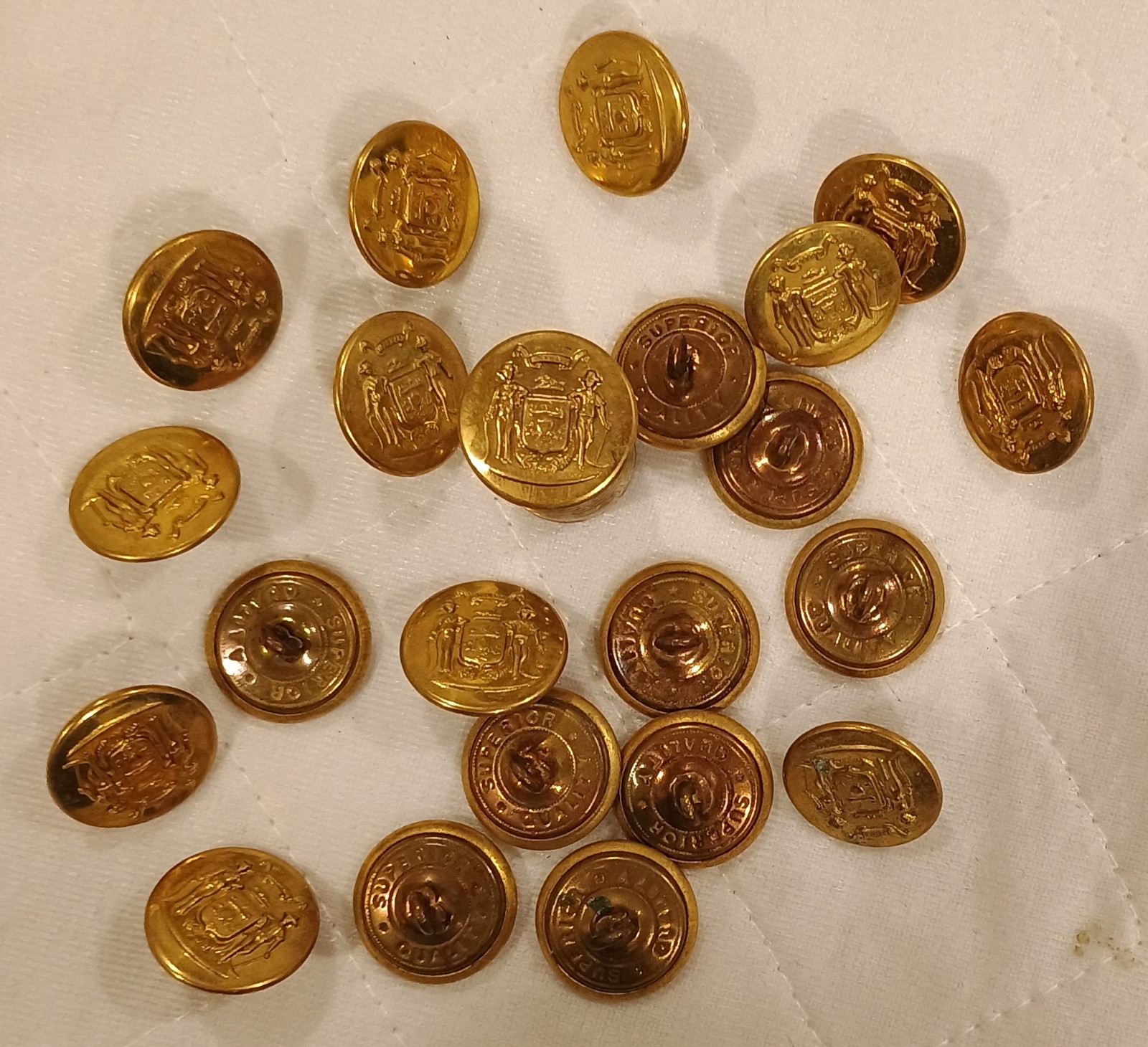 22 Wisconsin State Seal Gold-Tone Metal Shank Buttons Backmark Superior Quality