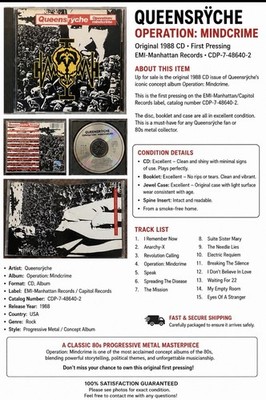 Queensryche Operation Mindcrime CD 1988 EMI Manhattan CDP 548640