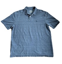 Tommy Bahama Men's XL Blue Solid Knit Logo Short Sleeve Button Collar Polo