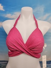 NWT Cupshe Womens Bikini Top Extra Large Pink Color Sparkly Gold Halter Padded.