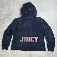 VTG Juicy Couture LA Women  s Large Velour Blue Full Zip Hoodie Letter Sequin Y2K