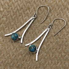 Sterling Silver BLUE COPPER TURQUOISE Channel Set Daughter New Dangling Earrings