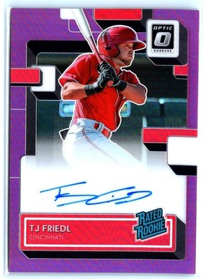 2022 Donruss Optic #RRS-TF TJ Friedl Rated Rookie Signatures Purple Prizm #/100