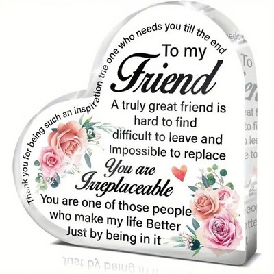 Heart Shaped ''To My Friend'' Acrylic Plaque Sentimental Friendship Floral Gift