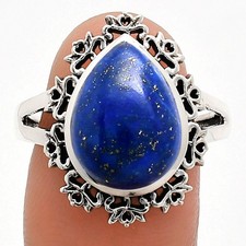 Natural Lapis Lazuli 925 Sterling Silver Ring Size 9 Blue Gem R-1114