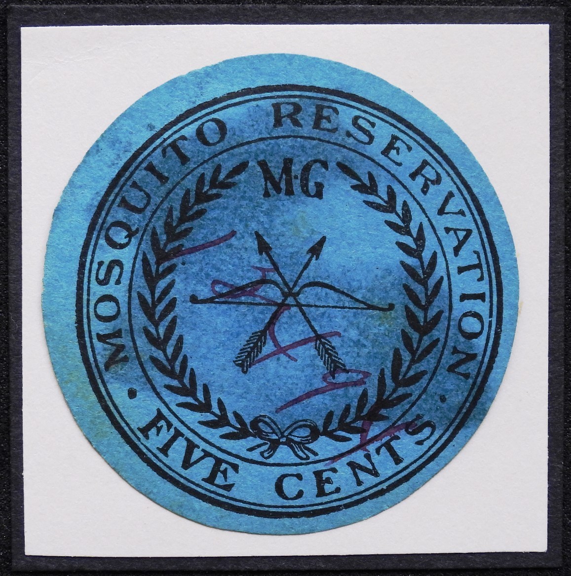 [1538] NICARAGUA 1892. Mosquito Reserve Supreme Court Revenue, 5c black on blue