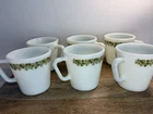 6 Vintage PYREX Coffee Mugs Cups Spring Blossom Crazy Daisy Green White