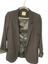Silence  Noise Black Open Front Blazer Womens Size Medium Satin Lining Business