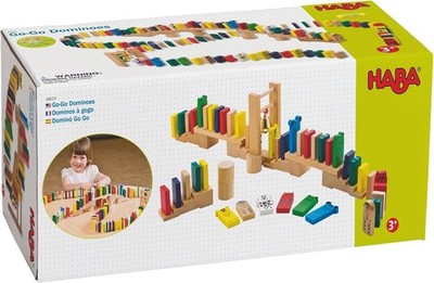 HABA Go-Go Dominoes Set 300721 100+ Wooden Pieces with Bridge & Bell NEW Sealed