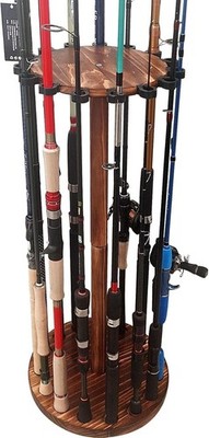 Fishing Rod Holders for Garage Wood Pole Rack Floor Stand Holds up to 15 Rods