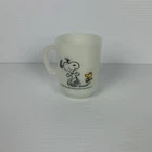 Vintage Fire King Peanuts Snoopy & Woodstock 1965 Milk Glass Mug Dancing