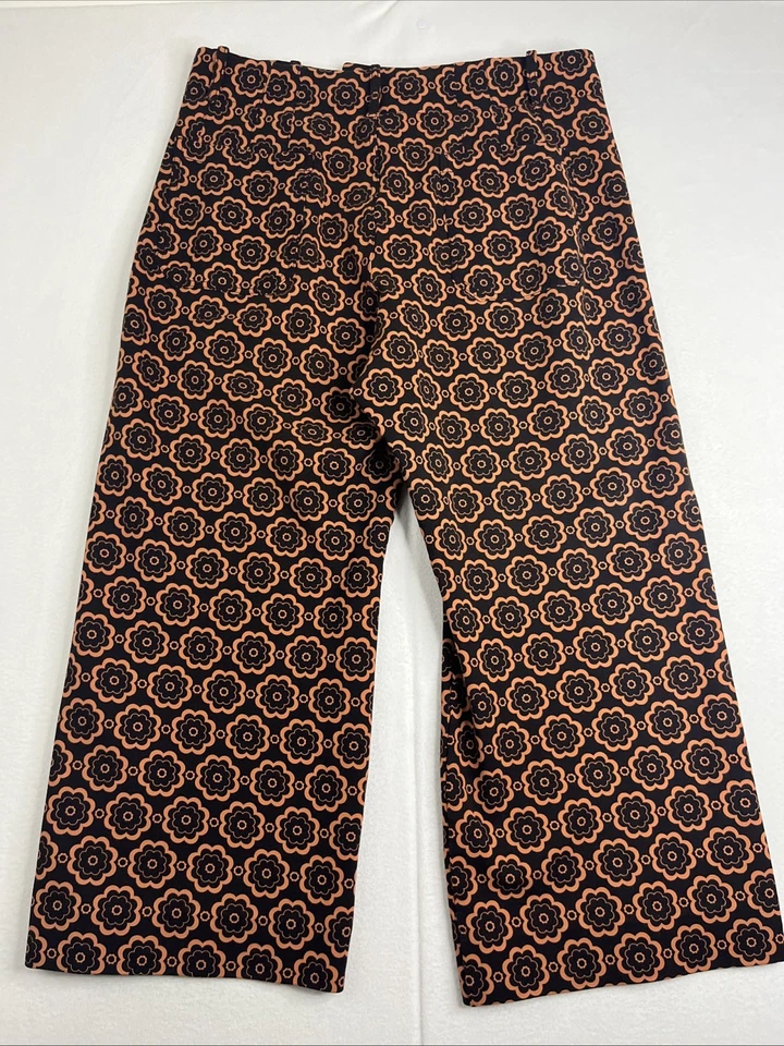 Maeve Anthropologie Size 34 The Colette Wide Leg Ponte Pants Orange Black Floral - Image 2 of 4