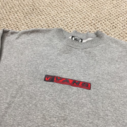 Vintage Vans Sweatshirt Mens Extra Large Gray Crewneck Skate Embroidered 90s - Picture 2 of 11