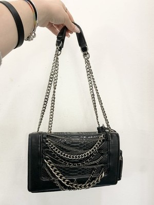 Schwarze Schultertasche L'Atelier du Sac - mit Ketten und Pythoneffekt