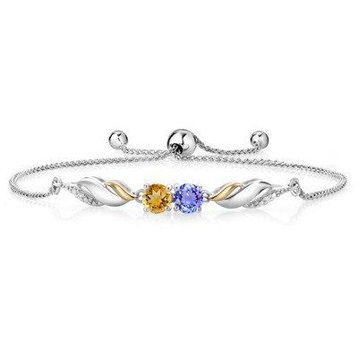 1.20 Ct Blue Tanzanite Yellow Citrine 925 Silver and 10K Yellow Gold Bracelet