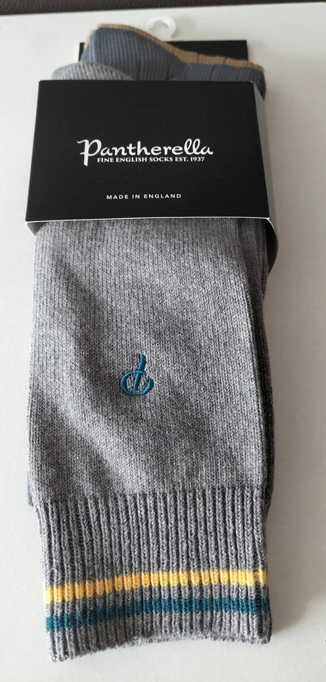 NWT THREE PANTHERELLA FINE COTTON ENGLISH SOCKS. Gold/ Blue /Grey Size:6-7. - Image 2 of 4