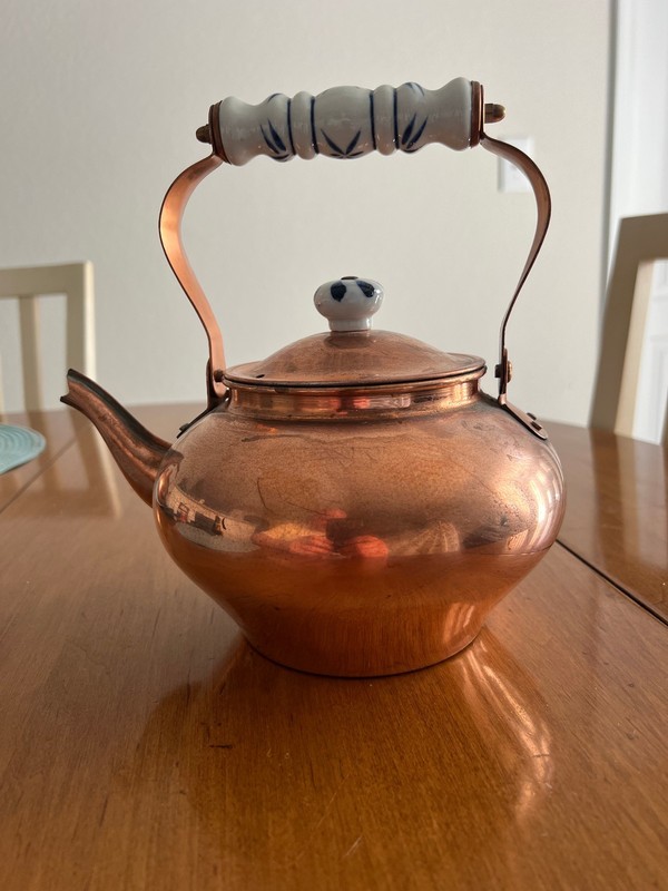 Copper Teapot/Kettle Vintage with Ceramic Delft Handle